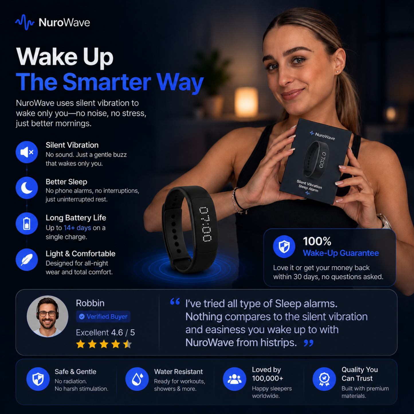 NuroWave RiseBand — Wrist Vibration Alarm